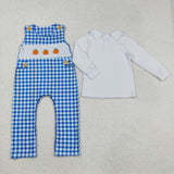 3-6M TO 2T Pumpkin Plaid Blue Boys Long Sleeve+Trousers Sets