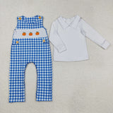 3-6M TO 2T Pumpkin Plaid Blue Boys Long Sleeve+Trousers Sets