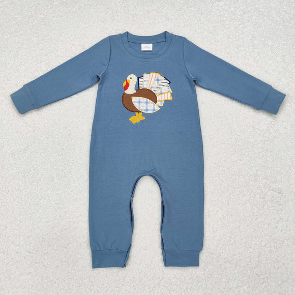 Turkey Haze Blue Boys Thanksgiving Romper