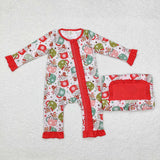 Bamboo Gingerbread Cup Red Ruffles Girls Christmas Romper