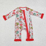 Bamboo Gingerbread Cup Red Ruffles Girls Christmas Romper