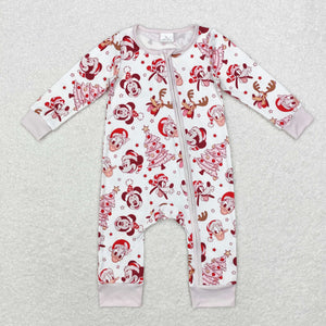 Bamboo Cartoon Pink White Girls Christmas Romper