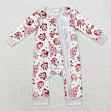 Bamboo Cartoon Pink White Girls Christmas Romper