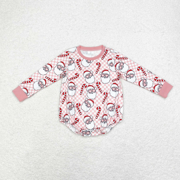 Santa Candy Cane Pink Plaid Girls Christmas Romper