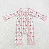 Bamboo Floral Bow Pattern Pink Ruffles Girls Christmas Romper