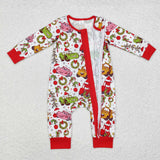 Bamboo Cartoon Car Red White Boys Christmas Romper