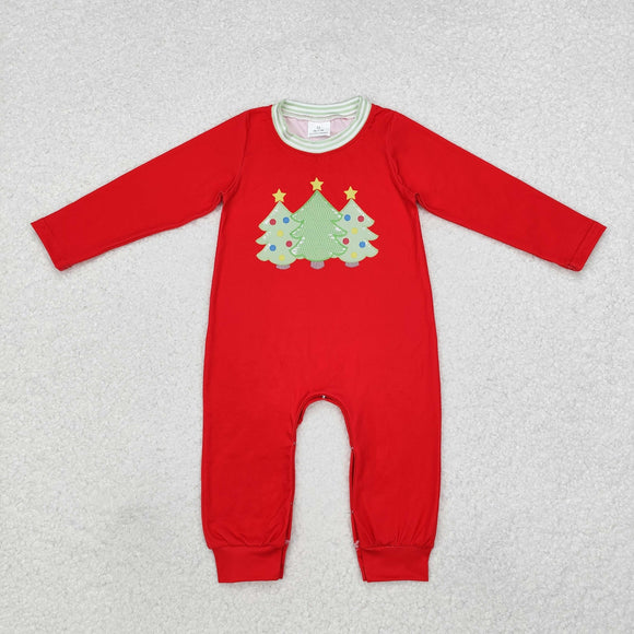 Bow Pattern Tree Stripe Red Boys Christmas Romper