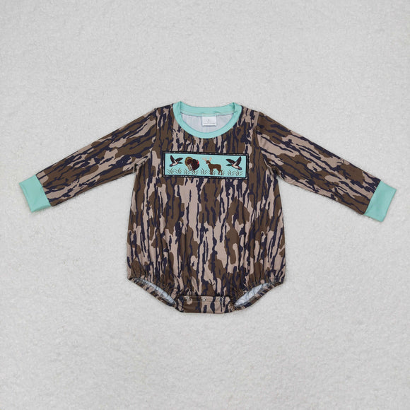 Duck Turkey Bluish Camo Boys Fall Romper