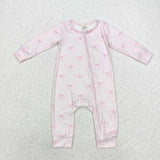 Bamboo Bow Pattern Pink Girls Fall Romper