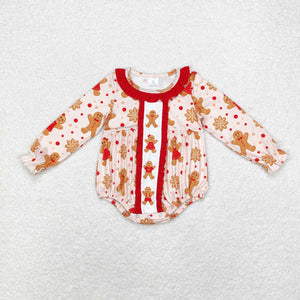 Gingerbread Red Ruffles Girls Christmas Romper