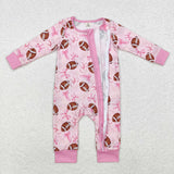 Bamboo Football Bow Pattern Pink Girls Fall Romper