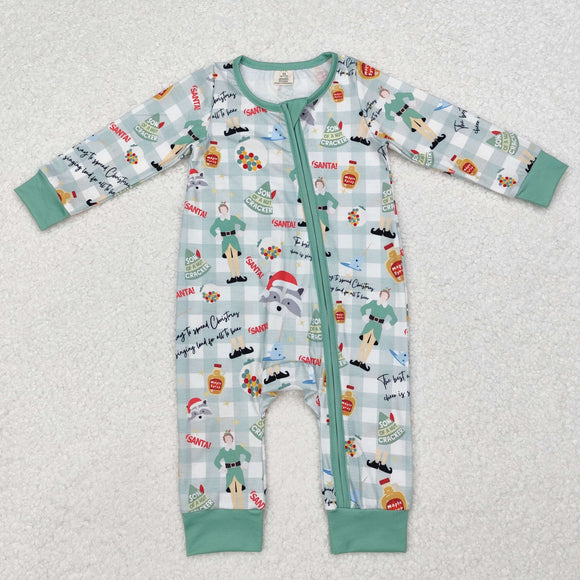 Bamboo Elf Plaid Green Boys Christmas Romper