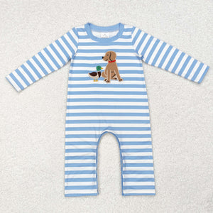 Duck Dog Blue Stripe Boys Fall Romper