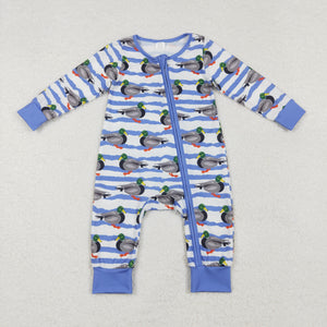 Bamboo Duck Blue Stripe Boys Fall Romper