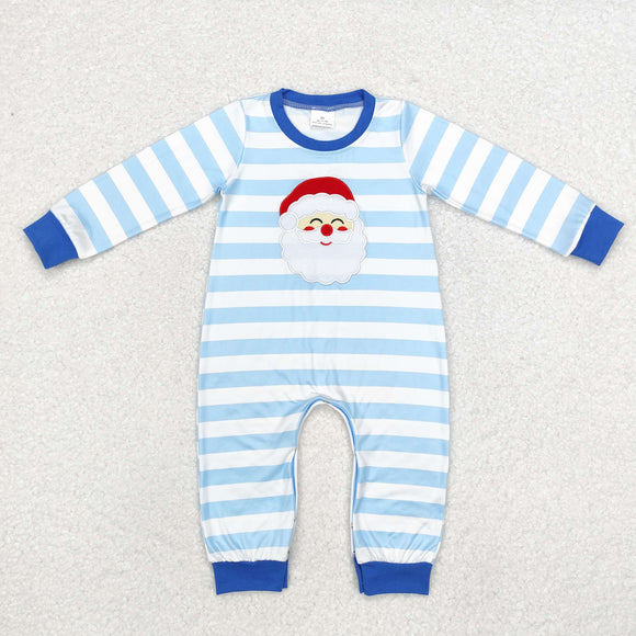 Santa Stripe Blue Boys Christmas Romper