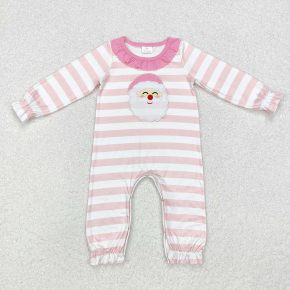 Santa Stripe Pink Girls Christmas Romper