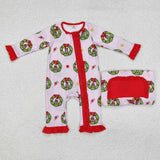 Bamboo Cartoon Red Ruffles Pink Girls Christmas Romper