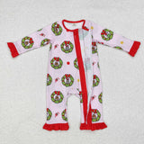 Bamboo Cartoon Red Ruffles Pink Girls Christmas Romper