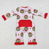 Bamboo Cartoon Red Ruffles Pink Girls Christmas Romper