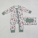 Cactus Santa Gingerbread Beige Green Boys Christmas Romper