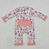 Cactus Santa Gingerbread Beige Pink Girls Christmas Romper