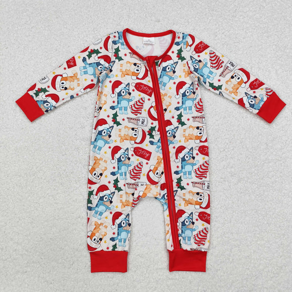 Cartoon Dogs Stars Red Boys Christmas Romper