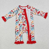 Cartoon Dogs Stars Red Girls Christmas Romper