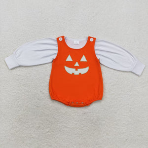 Orange Plaid Smile White Top Girls Halloween Romper