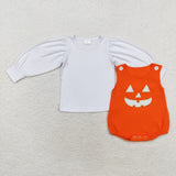 Orange Plaid Smile White Top Girls Halloween Romper