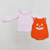 Orange Plaid Smile Pink Top Girls Halloween Romper