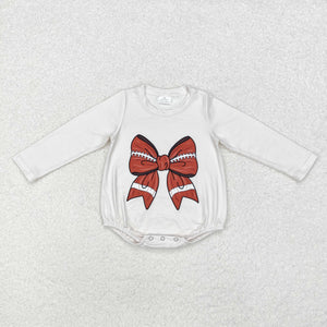 Football Bow Pattern Girls Fall Romper