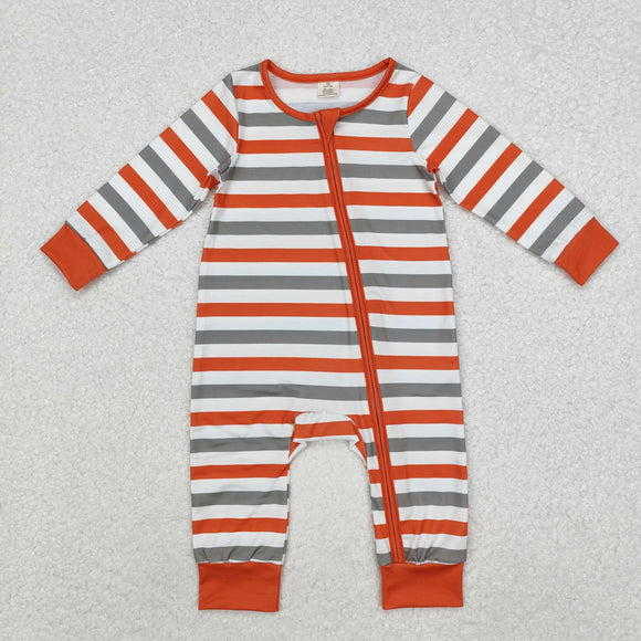 Bamboo Orange Gray Stripe Boys Christmas Romper