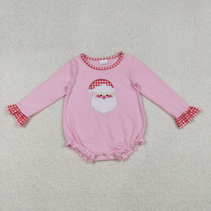 Santa Red Plaid Ruffles Pink Girls Christmas Romper