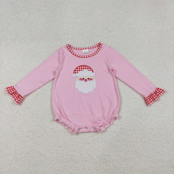 Santa Red Plaid Ruffles Pink Girls Christmas Romper