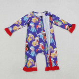 Cartoon Princess Red Ruffles Purple Girls Christmas Romper