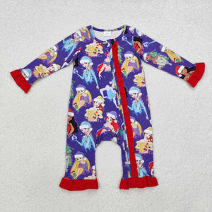 Cartoon Princess Red Ruffles Purple Girls Christmas Romper