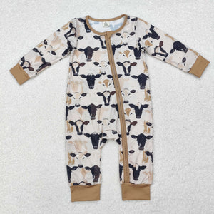 Bamboo Cows Brown Boys Fall Romper