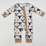 Bamboo Cows Brown Boys Fall Romper