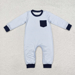 Blue Stripe Navy Pocket Boys Fall Romper