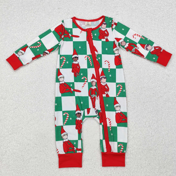 Bamboo Elf Green Plaid White Boys Christmas Romper