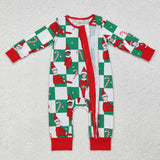 Bamboo Elf Green Plaid White Boys Christmas Romper