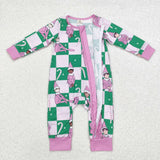 Bamboo Elf Green Plaid Pink Ruffles Girls Christmas Romper