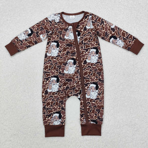 Bamboo Camo Santa Brown Boys Christmas Romper