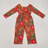 Floral Brown Pockets Girls Jumpsuit