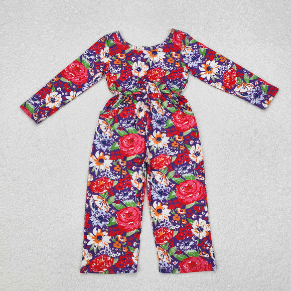 Floral Purple Pockets Girls Jumpsuit