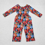 Floral Navy Pockets Girls Jumpsuit