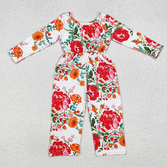 Floral White Pockets Girls Jumpsuit