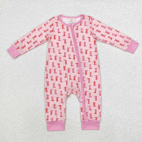 Bamboo Boots Pink Girls Fall Romper