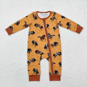 Bamboo Horses Orange Brown Boys Fall Romper