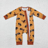 Bamboo Horses Orange Brown Boys Fall Romper